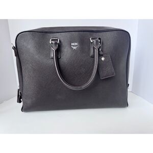 MCM BROWN Saffiano Leather Briefcase Laptop Bag 15” Work Travel Tote Unisex